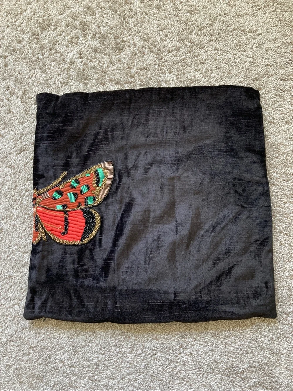 2 Anthropologie Velvet Beaded Butterfly Isadora Pillow Cases Shams Square 18x18